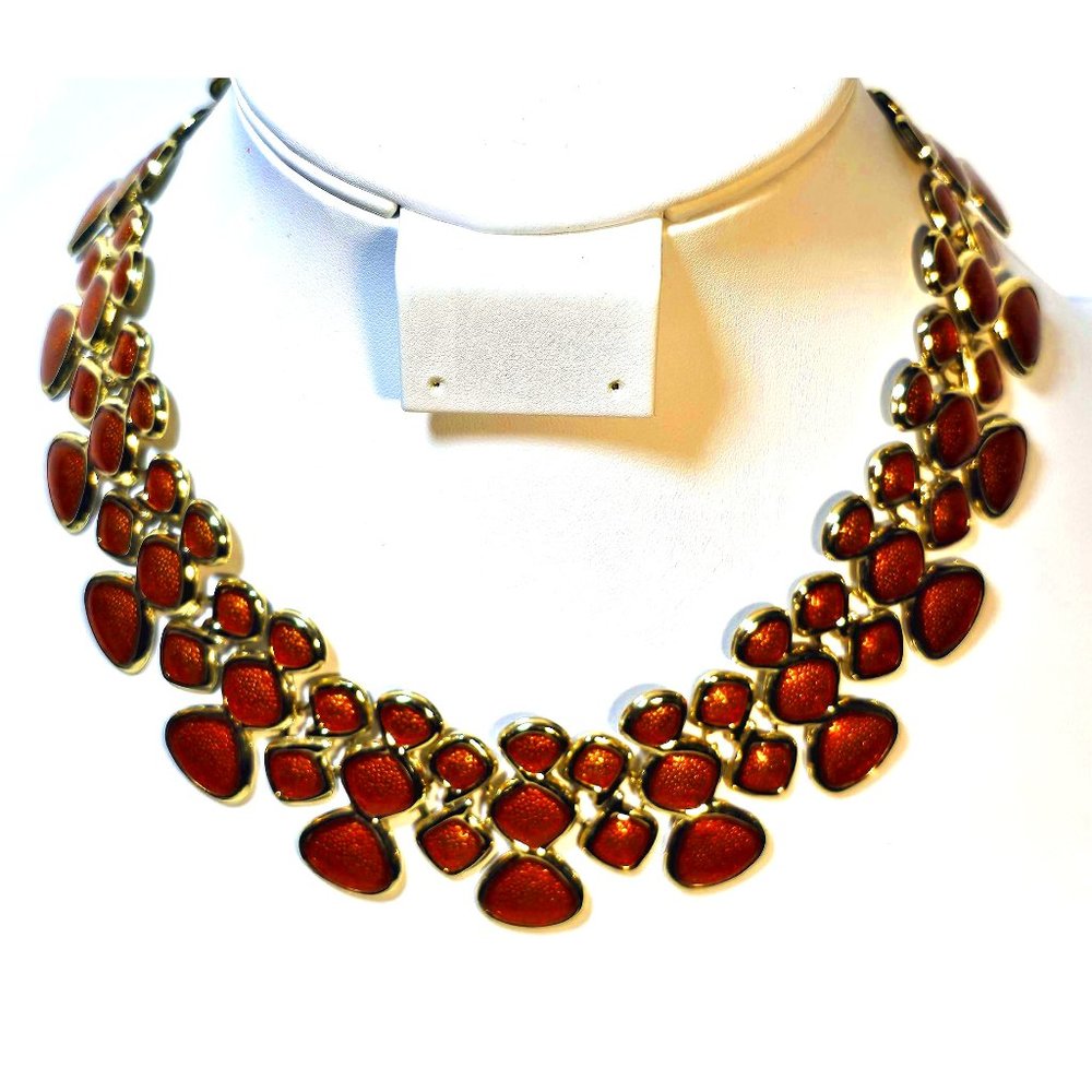 Faux 17" Copper Toned Jewel Statement Choker Necklace